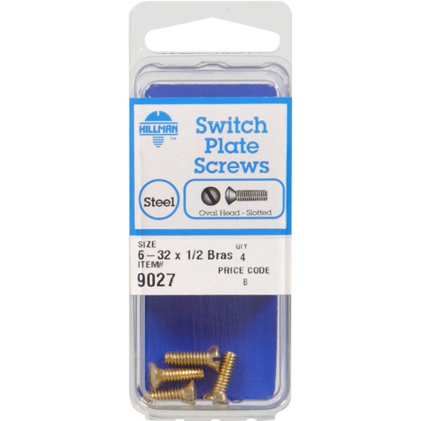 Switch Plate Machine Screw, Hillman, #6-32 x 1/2 in, 4 pk - 2