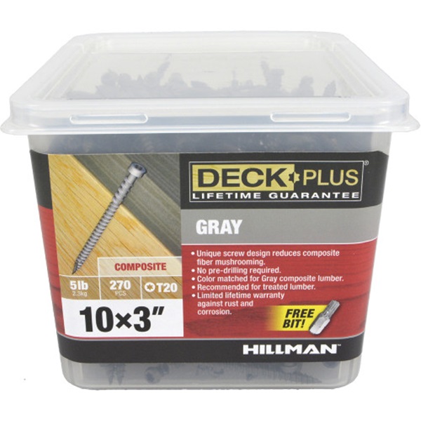 Power Pro 48440 Deck Screw, #10 Thread, 2-1/2 in L, Star Drive, Gray, 375/PK
