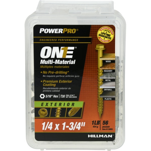 Screw, Power Pro, Star-Drive, Hex-Head, Serrated-Threads 1/4 in x 1-3/4 in, 1 lb - 2