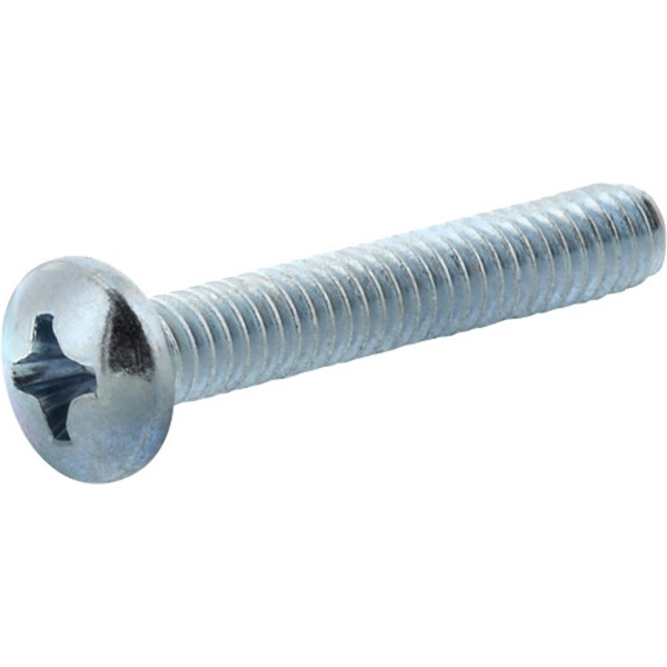 43126 Machine Screw, M3-0.5 Thread, 8 mm L, Coarse Thread, Pan Head, Phillips Drive, Steel, Zinc, 25 PK