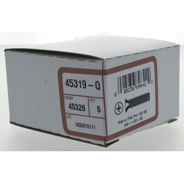 HILLMAN 45326 Machine Screw, M6-1 Thread, 60 mm L, Coarse Thread, Flat Head, Phillips Drive, Stainless Steel, 5 PK - 3