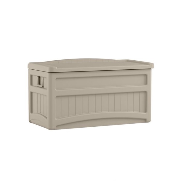 Suncast DB7500 Deck Box with Seat, 46 in W, 23-5/8 in D, 25-1/2 in H, Resin, Light Taupe