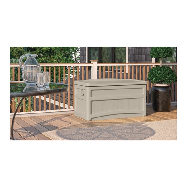 Suncast DB7500 Deck Box with Seat, 46 in W, 23-5/8 in D, 25-1/2 in H, Resin, Light Taupe