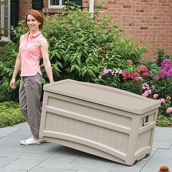 Suncast DB7500 Deck Box with Seat, 46 in W, 23-5/8 in D, 25-1/2 in H, Resin, Light Taupe
