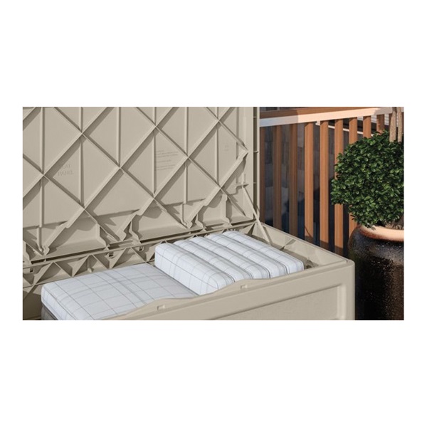 Suncast DB7500 Deck Box with Seat, 46 in W, 23-5/8 in D, 25-1/2 in H, Resin, Light Taupe