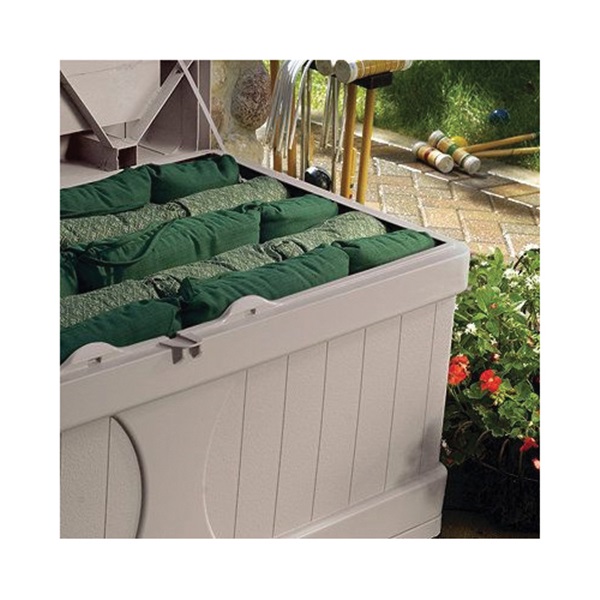 Suncast DB9500 Deck Box with Seat, 53-1/2 in W, 27-3/4 in D, 26-1/2 in H, Resin, Light Taupe