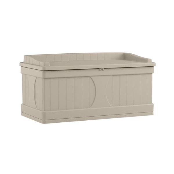 Suncast DB9500 Deck Box with Seat, 53-1/2 in W, 27-3/4 in D, 26-1/2 in H, Resin, Light Taupe