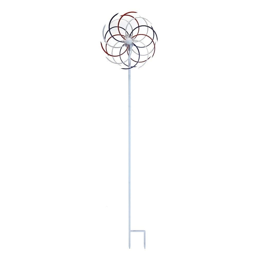 Alpine FYT176SLR Solar Stake, Patriotic Dual Kinetic Windmill, Iron, Blue/Red/White