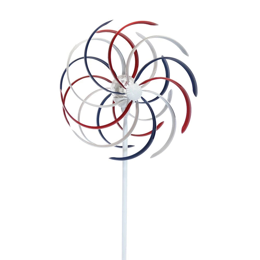Alpine FYT176SLR Solar Stake, Patriotic Dual Kinetic Windmill, Iron, Blue/Red/White