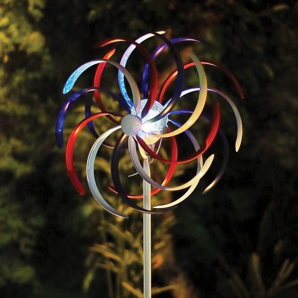 Alpine FYT176SLR Solar Stake, Patriotic Dual Kinetic Windmill, Iron, Blue/Red/White