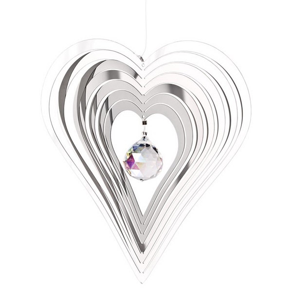Woodstock Chimes Rainbow SHCH Shimmer, Crystal Heart, Crystal Glass, Polished Stainless Steel
