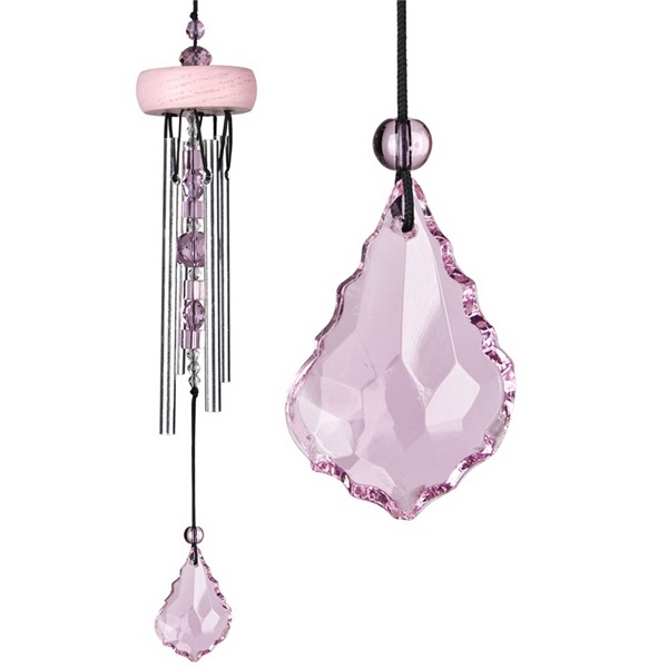 Woodstock Chimes GEMRO Wind Chime, Gem Drop, Aluminum/Wood, Rose/Silver, Hanging Mounting