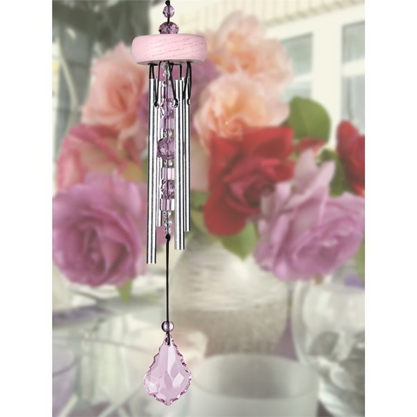 Woodstock Chimes GEMRO Wind Chime, Gem Drop, Aluminum/Wood, Rose/Silver, Hanging Mounting