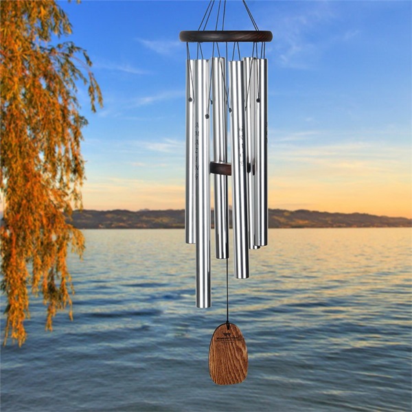 Woodstock Chimes AFVSB Wind Chime, Virtues, Aluminum/Wood, Silver/Teak