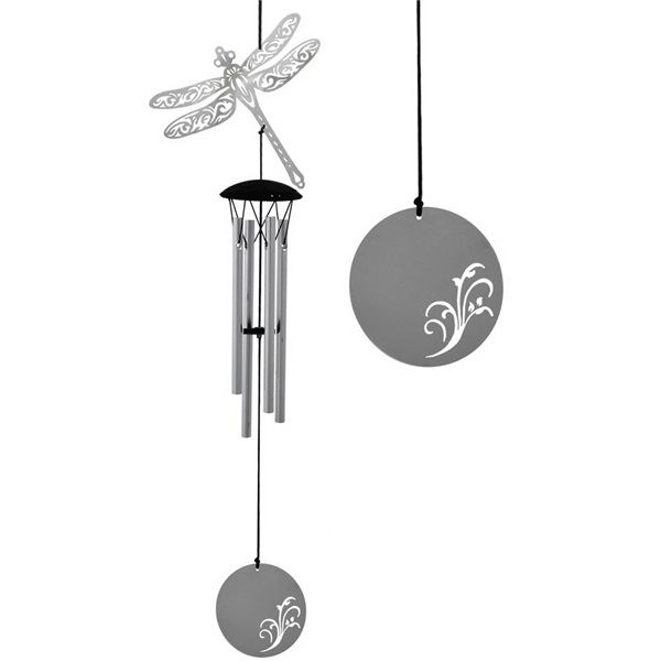 Woodstock Chimes FLDR Wind Chime, Dragonfly, Stainless Steel, Silver, Hanging Mounting