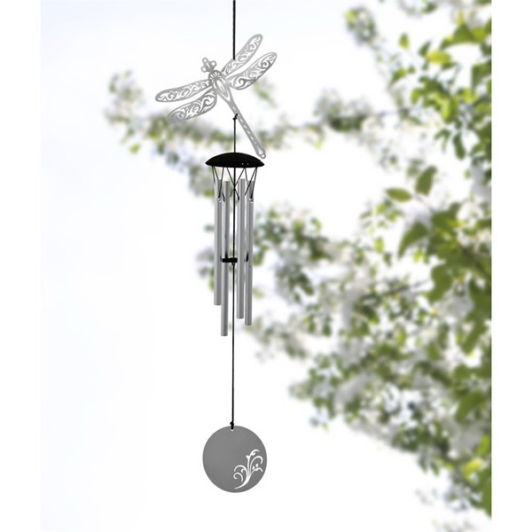 Woodstock Chimes FLDR Wind Chime, Dragonfly, Stainless Steel, Silver, Hanging Mounting