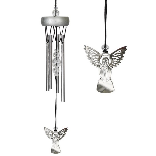Woodstock Chimes Signature WCFA Wind Chime, Angel, Brass/Wood, Silver, Nickel, Hanging Mounting