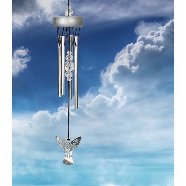 Woodstock Chimes Signature WCFA Wind Chime, Angel, Brass/Wood, Silver, Nickel, Hanging Mounting