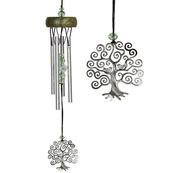 Woodstock Chimes Signature WCFTL Wind Chime, Tree of Life, Brass/Wood, Green/Silver, Nickel, Hanging Mounting