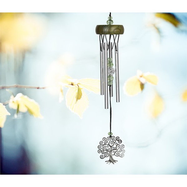 Woodstock Chimes Signature WCFTL Wind Chime, Tree of Life, Brass/Wood, Green/Silver, Nickel, Hanging Mounting