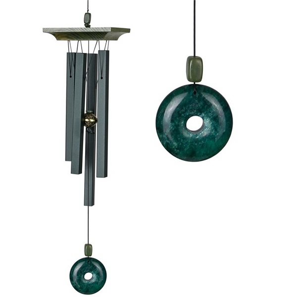 Signature JC Wind Chime, Aluminum/Stone/Wood, Green, Satin, Hanging Mounting