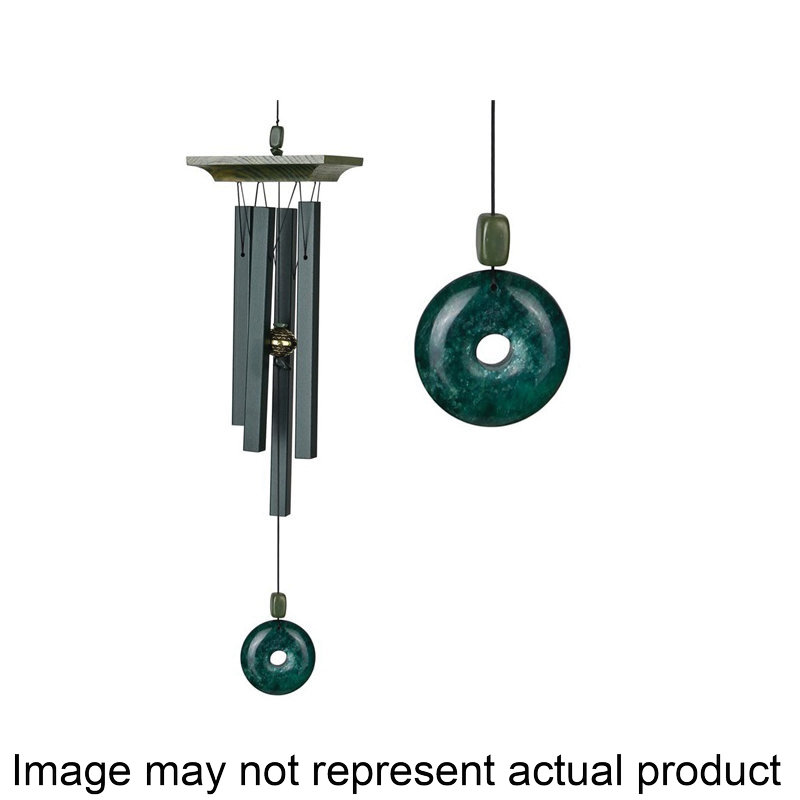 JC Wind Chime, Aluminum/Stone/Wood, Green, Satin, Hanging Mounting