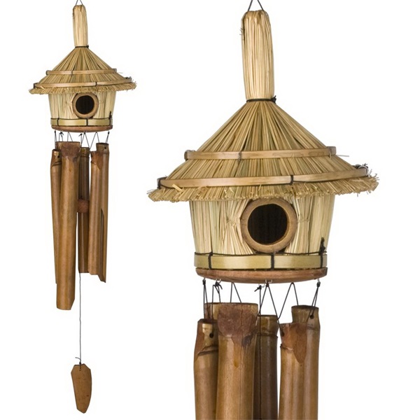 Asli Arts C707 Wind Chime, Thatched Roof Birdhouse, Bamboo