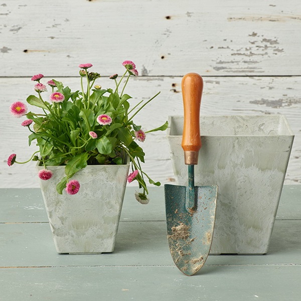 Novelty 35069 Planter, 6 in H, 6 in W, 6 in D, Square, Ella Design, Natural Stone/Resin, Rust