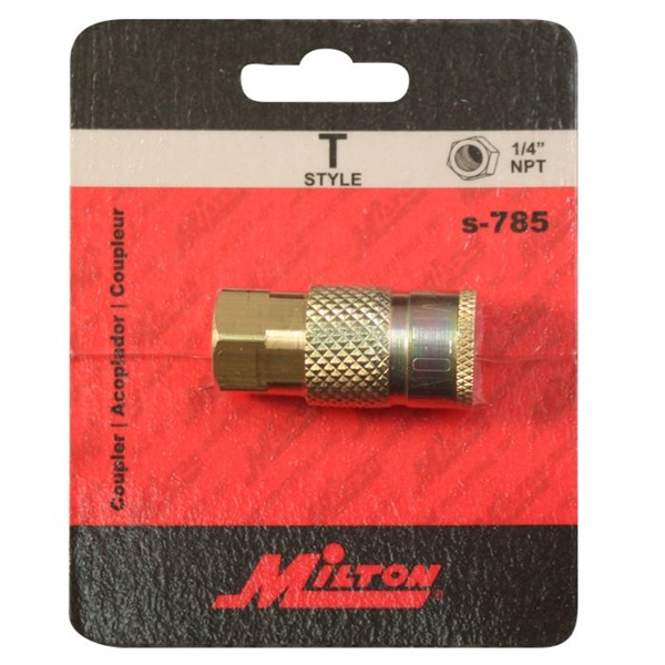Milton S-785 Coupler, T-Style, 1/4 in, FNPT, Brass