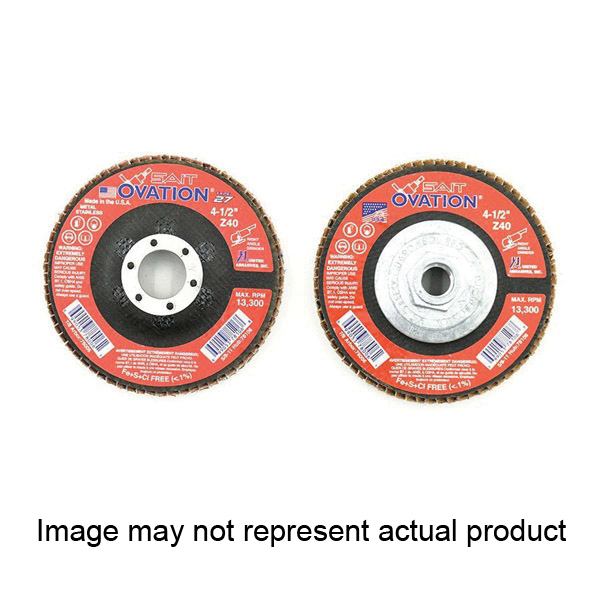 SAIT Ovation 78109 Flap Disc, 4-1/2 in Dia, 5/8-11 Arbor, Coated, 80 Grit, Medium, Zirconium Abrasive - 1