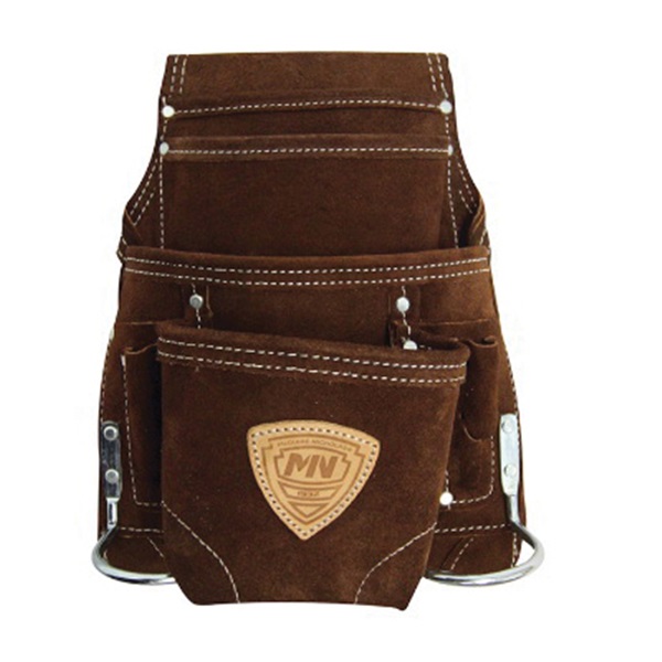 688 Nail and Tool Pouch, 10-Pocket, Leather, Brown, 11 in W, 12-3/4 in H, 5-3/4 in D
