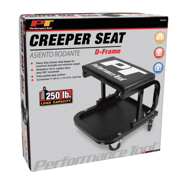 Performance Tool W85007 D-Frame Creeper Seat, 250 lb, 14 in OAL, Steel Frame