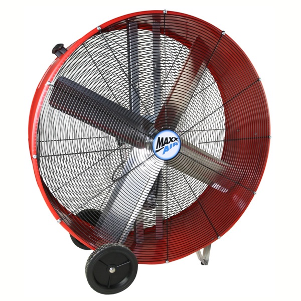 MaxxAir BF42BD RED Portable Drum Fan, 120 V, 2-Speed, Black/Red