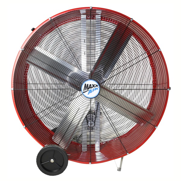 MaxxAir BF42BD RED Portable Drum Fan, 120 V, 2-Speed, Black/Red