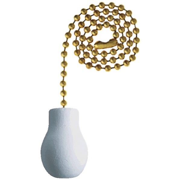 77014 Pull Chain, 12 in L Chain, Metal/Wood, White, Polished Brass