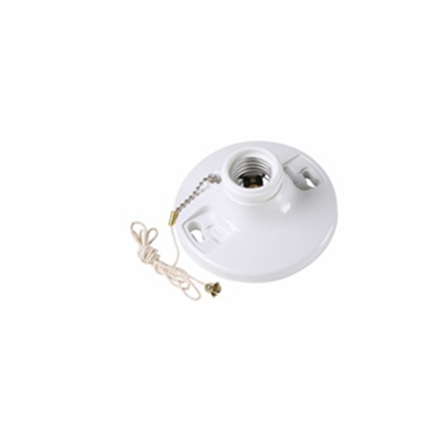 Pass & Seymour 280WHCC18 Pullchain Lamp Holder with Cage Neck, 250 V, 250 W, Phenolic Housing Material, White