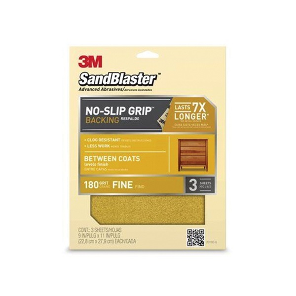 SandBlaster 20180-G-4 Sandpaper, 11 in L, 9 in W, Fine, 180 Grit, Aluminum Oxide Abrasive