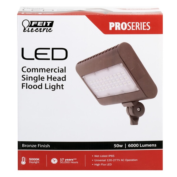 Feit Electric Pro S8.5CSFL/850/BZ Flood Light, 120 to 227 V, 50 W, LED Lamp, Daylight Light, 6000 Lumens - 2