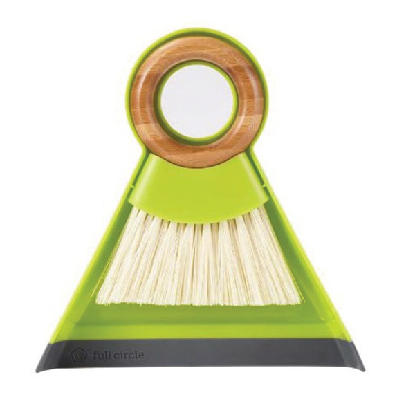 Full Circle Tiny Team FC14608 Mini Brush and Dustpan Set, 7 in L, 7 in W, Bamboo/Plastic/Rubber/Silicone, Green