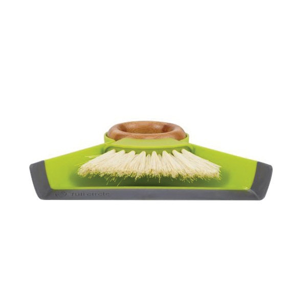 Full Circle Tiny Team FC14608 Mini Brush and Dustpan Set, 7 in L, 7 in W, Bamboo/Plastic/Rubber/Silicone, Green