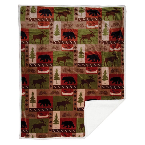 Carstens JP525 Throw Blanket, 68 in L, 54 in W, Patchwork Lodge Pattern, Polyester, Multi-Color - 2