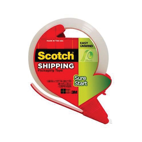 Scotch 3450 S-RD Shipping Packaging Tape, 54.6 yd L, 1.88 in W, Synthetic Rubber Backing, Clear - 1