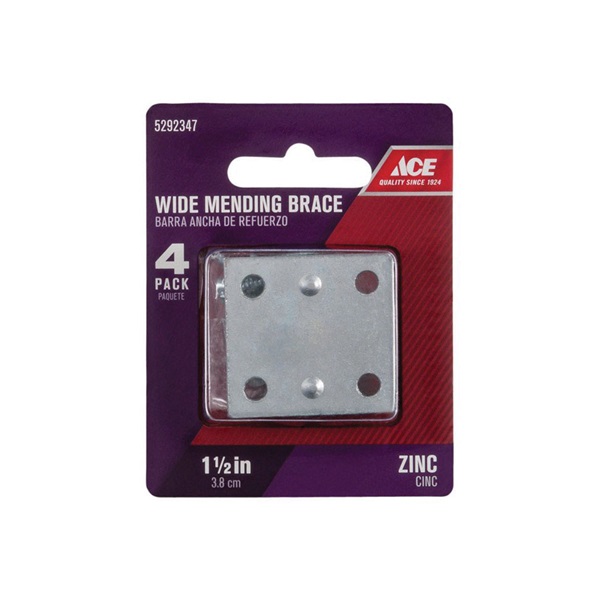 ACE 01-3410-580 Mending Brace, 1-1/2 in L, 1-3/8 in W, Zinc - 1