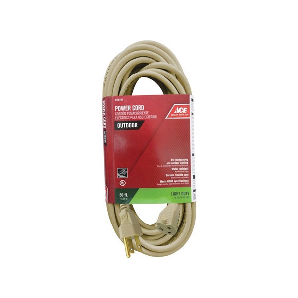 ACE OUSJT163050BE Extension Cord, 16 AWG Cable, 50 ft L, 13 A, 125 V, Beige - 1