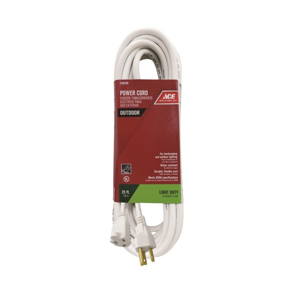 ACE OUSJT163025WH Extension Cord, 16 AWG Cable, 25 ft L, 13 A, 125 V, White - 1