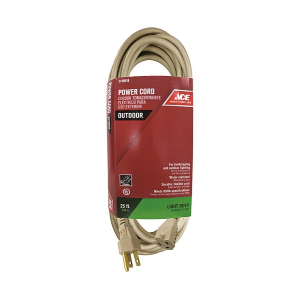 ACE OUSJT163025BE Extension Cord, 16 AWG Cable, 25 ft L, 13 A, 125 V, Beige - 1
