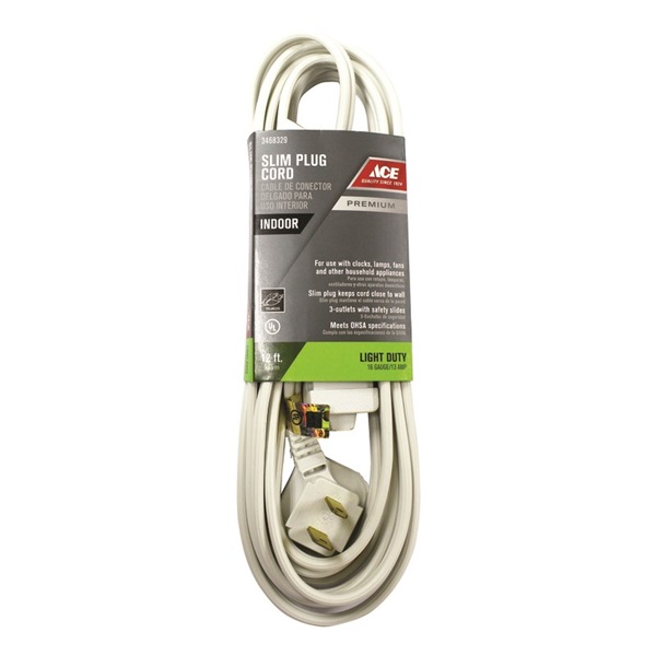 ACE INP162PT212WH Extension Cord, 12 ft L, 13 A, 125 V, White - 1