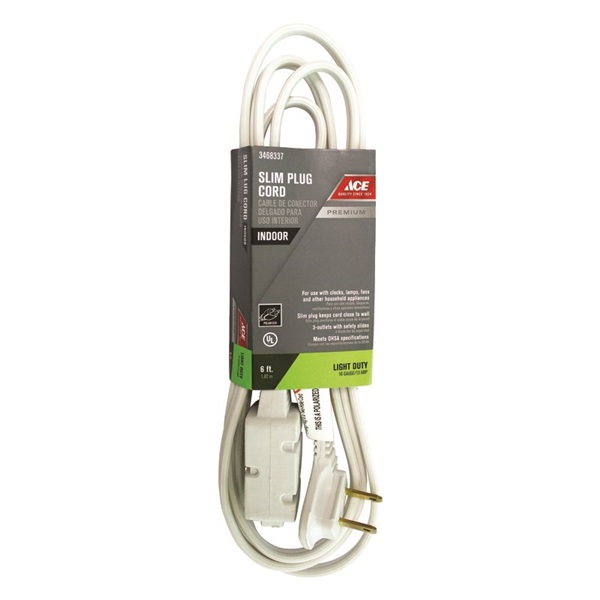 ACE INP162PT206WH Extension Cord, 16 AWG Cable, 6 ft L, 13 A, 125 V, White - 1
