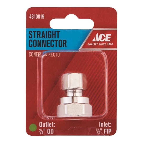 ACE ACE73PCLF Straight Pipe Connector, 1/2 x 3/8 in, FPT x Compression, Brass - 1