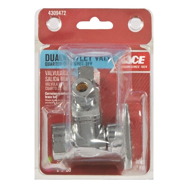 ACE ACE2902VLF Dual Shut-Off Valve, 1/2 x 3/8 x 1/4 in Connection, FIP x Compression, Brass Body - 1